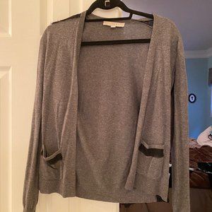 LOFT gray cardigan with pop of black lace